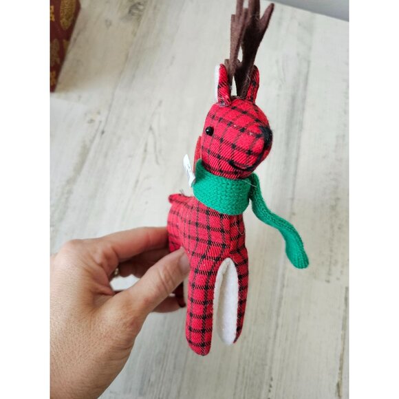 Pier 1 plush plaid reindeer ornament country folk Xmas tree - Picture 2 of 7